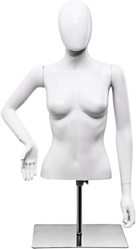 Giantex Maniquí femenino Torso Altura ajustable Brazos desmontables Forma de vestido Exhibición con soporte de metal, blanco brillante