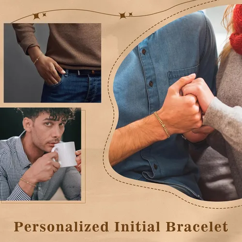 Miniatura 6 de Pulsera con inicial para hombre, cadena de eslabones cubanos de oro y plata, ajustable, joyería para hombre, regalos únicos para hombres, marido