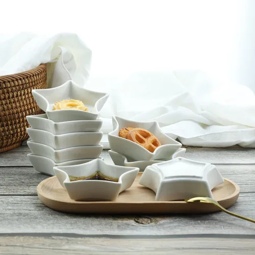 Miniatura 5 de SOCOSY Plato de cerámica multiusos en forma de estrella blanca para condimentos, platos para sushi, aperitivos, platos para servir platos