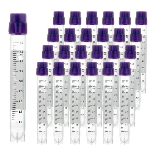 Miniatura 27 de Cryoviales de 0.0 fl oz, 25Pcs Cryotubes con código de barras lateral, frascos de esterilización con rosca externa, tubos de muestra con tapas Azul