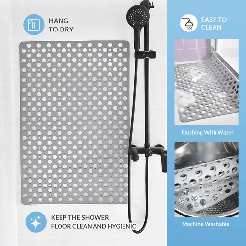 Miniatura 6 de Tapete antideslizante para bañera y ducha, 30 x 17 pulgadas, tapete de baño suave con ventosas y agujeros de drenaje más grandes, lavable a máquina