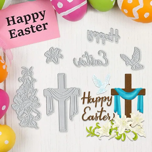 Miniatura 4 de Troqueles de corte de metal con diseño de flores de Pascua, palabras de Pascua, animales troquelados para hacer tarjetas, herramienta de plantilla