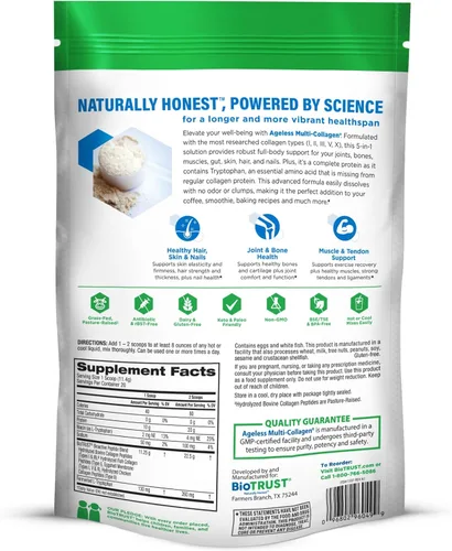 Miniatura 7 de BioTrust Proteína de colágeno múltiple sin edad, un polvo de colágeno 5 en 1, 5 tipos de colágeno, péptidos de colágeno hidrolizados, carne de res