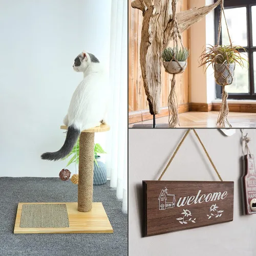Miniatura 6 de Cuerda de yute Tenn Well de 5 mm, cuerda de 164 pies de 4 capas trenzada gruesa para jardinería, manualidades, reciclaje, poste rascador de gatos