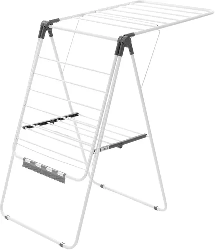Miniatura 9 de VEVOR Estante de secado de ropa, estante plegable de 2 niveles con clips para calcetines y 21 varillas de secado, estantes de secado ajustables
