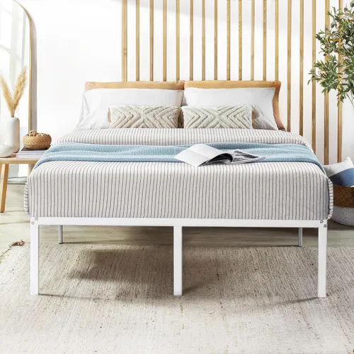 Base de cama metálica de 18 pulgadas Best Price Mattress, con listones de acero de alta resistencia, color blanco, tamaño King