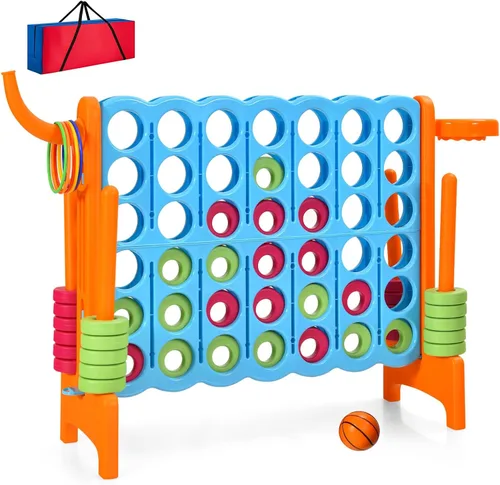 Miniatura 10 de KOTEK Juego gigante 4 en una fila, juego familiar jumbo de 4 en puntuación con deslizadores de liberación rápida, 42 anillos, lanzamiento de anillos