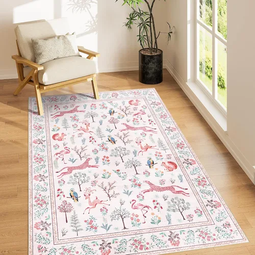 Miniatura 137 de DUKINO Alfombra de área de 6 x 9 pies, alfombra floral para sala de estar, ligera, antideslizante, lavable, alfombra de interior de pelo bajo