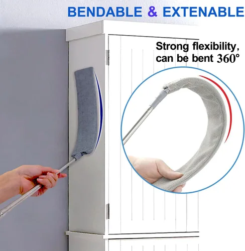 Miniatura 2 de Limpiador de polvo de microfibra, artefacto de limpieza de polvo de huecos con poste de extensión y cabezal flexible, plumeros extensibles lavables