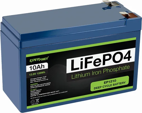 ExpertPower 12V 10Ah Batería de litio LiFePO4 recargable de ciclo profundo | 2500-7000 ciclos de vida útil y 10 años de vida útil | BMS incorporado