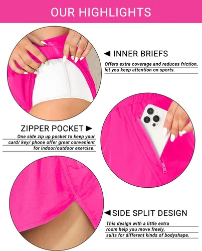 Miniatura 3 de Holipick 3'' High Waisted Running Shorts Mesh Liner Quick Dry Athletic Gym Track Workout Shorts Lightweight with Zip Pocket