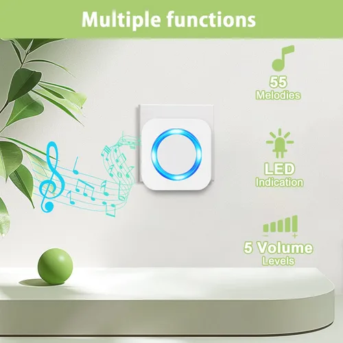 Miniatura 6 de SURFOU Timbre inalámbrico de 1300 pies de alcance para el hogar, casa, oficina, negocios, aula, 55 melodías, kit de timbre de puerta impermeable