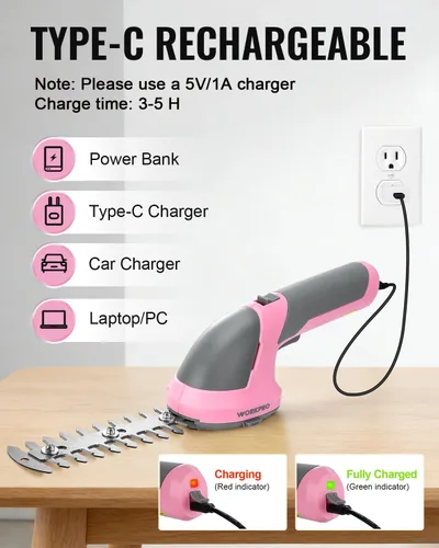 Miniatura 7 de WORKPRO - Cizalla manual 2 en 1 para césped, setos y arbustos, inalámbrica, de 7.2 V, cizalla eléctrica con batería de litio recargable, incluye Rosa