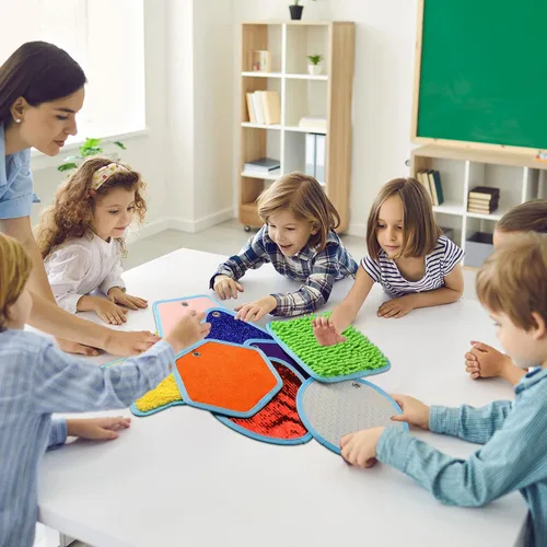 Miniatura 6 de Boao Juego de 8 mini alfombrillas sensoriales surtidas texturizadas, azulejos sensoriales para el suelo, juguetes táctiles educativos