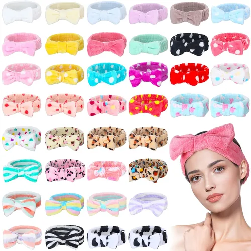 Miniatura 8 de Yinder Paquete de 40 diademas de spa con lazo de forro polar coral, diademas de maquillaje de vellón suave, diademas cosméticas para el cuidado