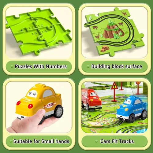 Miniatura 4 de JUKUDAHU Juego de 64 Piezas de Pista de Carreras de Rompecabezas con Coches de Juguete para Niños de 3 4 5 6 Años - Pistas de Rompecabezas