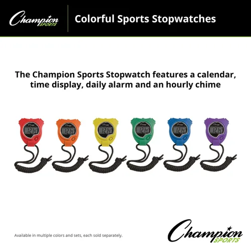 Miniatura 6 de Champion Sports Juego de cronómetro: resistente al agua, reloj digital de mano, cronómetros deportivos con pantalla grande para niños o neón variado
