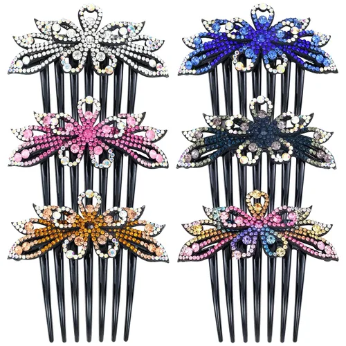 Lawie Paquete de 6 peines laterales grandes de cristal con diamantes de imitación, dientes largos y brillantes, accesorios decorativos de plástico,