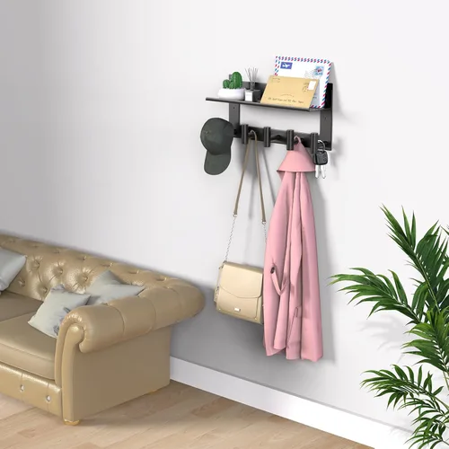Miniatura 3 de VAEHOLD Perchero de pared con ganchos de pared con ganchos de pared superior e inferior doble estante de entrada con 5 ganchos de acero inoxidable
