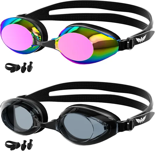 Miniatura 11 de Gafas de natación para mujeres y hombres, kit de adultos, antivaho UV, sin fugas, gafas de natación mejoradas HD para hombres y mujeres negro-humo +