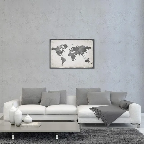 Miniatura 3 de The Oliver Gal Artist Co. Maps - Lienzo decorativo para pared, diseño de Mapamundi Grey, decoración del hogar, 30 x 20 pulgadas, gris, blanco