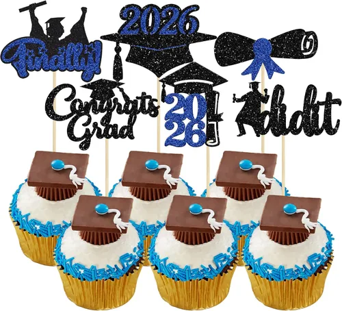 Miniatura 31 de Gyufise 1 paquete de decoración de pastel de graduación 2025 con purpurina de felicitaciones clase de 2025, decoración de pastel de diploma 2025