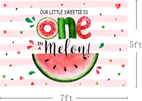 Miniatura 3 de MEHOFOND Fondo de verano de 7 x 5 pies con texto en inglés "Sweetie One in A Melon", para fiesta de primer cumpleaños, suministros para fiesta