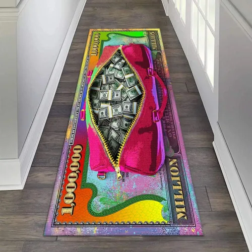 Miniatura 16 de JUST BREATHE Divertida alfombra con dinero de pato rojo de dibujos animados, billete de un dólar, alfombra de corredor negra dorada para hombres
