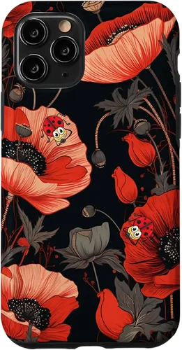 Miniatura 28 de Funda para iPhone 11 Poppy Flower Ladybug Red & Black