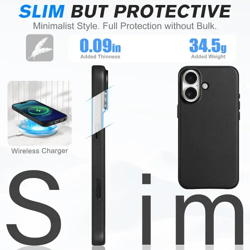 Miniatura 6 de SHIELDON Funda de cuero genuino para iPhone 17 de 6.3 pulgadas 2025 Compatible con Magsafe, botón de cámara actualizado, carga inalámbrica Negro