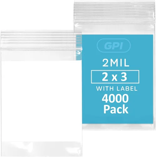 Miniatura 41 de GPI Caja de 1000 bolsas de plástico transparente recerrable con cremallera de 3" x 4" - A granel de 2 mil de grosor, bolsitas de poli fuertes