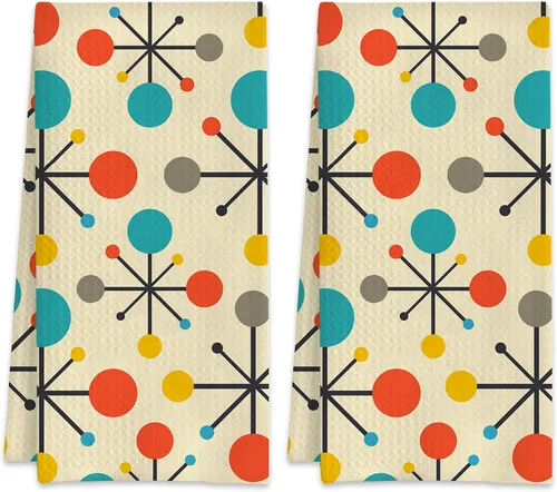 Miniatura 13 de Juego de 2 toallas de cocina abstractas bohemias florales de los años 70, toallas de mano de secado rápido para cocina, regalos para mujeres