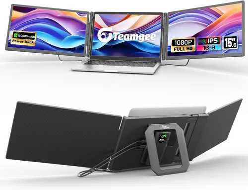 Teamgee Extensor de pantalla para laptop de 15.6 pulgadas con banco de energía, monitor triple FHD 1080P, Plug & Play sin controlador para