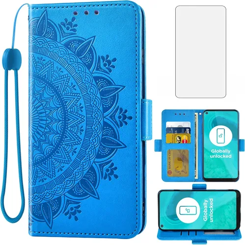 Asuwish Funda tipo cartera compatible con Moto G Fast 2020, protector de pantalla de vidrio templado, soporte para tarjetas de crédito, accesorios