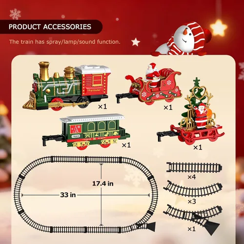 Miniatura 2 de Juego de Tren para Niños de 3-5 4-7 4-8, Clásico Juego de Tren Eléctrico de Navidad con Motor de Locomotora, Luces y Sonido, Pistas para Árbol