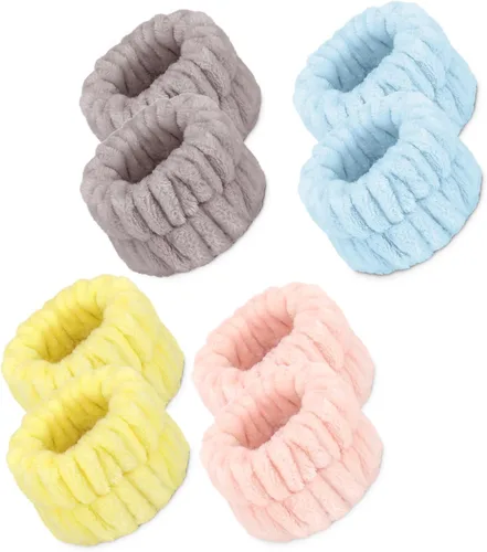 Miniatura 10 de Crosize 8 piezas de bandas de muñeca de microfibra para lavar la cara, pulseras absorbentes para lavar la cara para mujeres, evita que el agua se