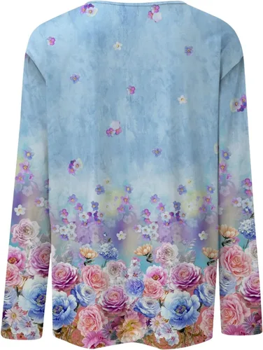 Miniatura 4 de LPIGOH Camisas de manga larga para mujer, camisetas de manga larga con cuello redondo, camisetas básicas, cómodas, estampadas, blusas