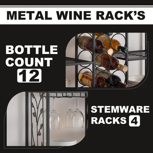 Miniatura 5 de Kings Brand Furniture - Mesa consola de metal para vino, armario de barra de licor con soporte para vidrio, mesa de sofá con estantes