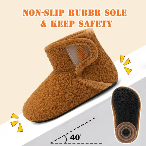 Miniatura 4 de BARERUN Pantuflas para niños y niñas, zapatos de casa para bebés, botines de invierno mullidos de felpa acogedora para niños, pantuflas cálidas