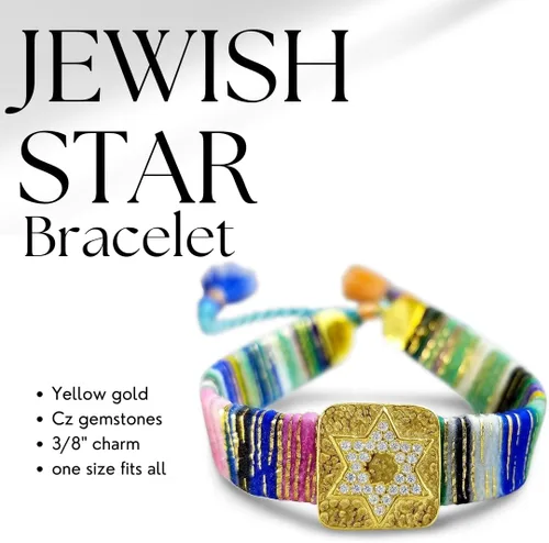 Miniatura 28 de Alef Bet by Paula Macrame Friendship Bracelet in Shades of Blue with Gold-plated Jewish Star of David Charm