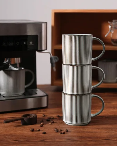 Miniatura 6 de famiware Juego de Tazas de Café para 4, Tazas de Catering Star de 12 oz con Asa para Café, Té, Cacao, Leche - Juego de Vajilla de Cerámica de Gres