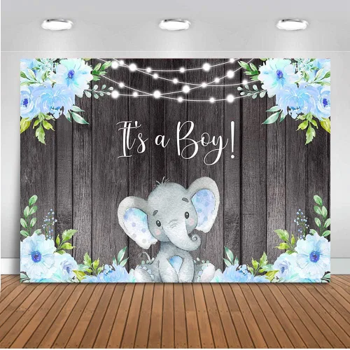 Miniatura 4 de Avezano Cartel de elefante para baby shower, cartel de fiesta de niño con texto en inglés "It's a boy", decoración floral azul para baby shower, 6 x