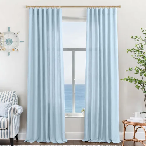 Miniatura 27 de KOUFALL Juego de 2 cortinas de puerta francesa, cortinas de lino para puerta/ventana, cortina transparente boho para cristal lateral delantero