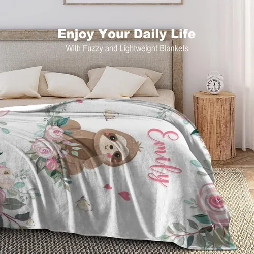 Miniatura 3 de Manta personalizada para niñas con nombre, manta personalizada de perezoso y mariposa, manta de forro polar suave para recién nacidos, baby shower