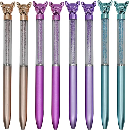 Maydahui 12 bolígrafos con forma de perro, bolígrafo Bulldog retráctil, diamantes de imitación brillantes, lindos bolígrafos de animales para