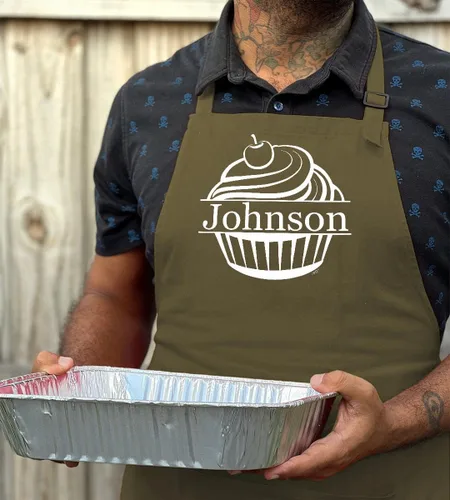 Miniatura 5 de Texto personalizado Cualquier nombre hornear postre pastelería Cupcake personalizado dos bolsillos ajustable babero delantal Verde(Military Green)