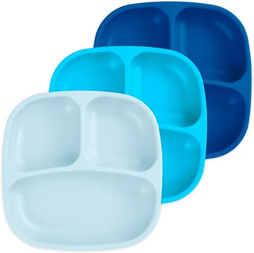 Miniatura 36 de Re-Play Platos para niños pequeños con divisores, 3 compartimentos de pared profunda, platos divididos para niños con 3 tapas, aptos