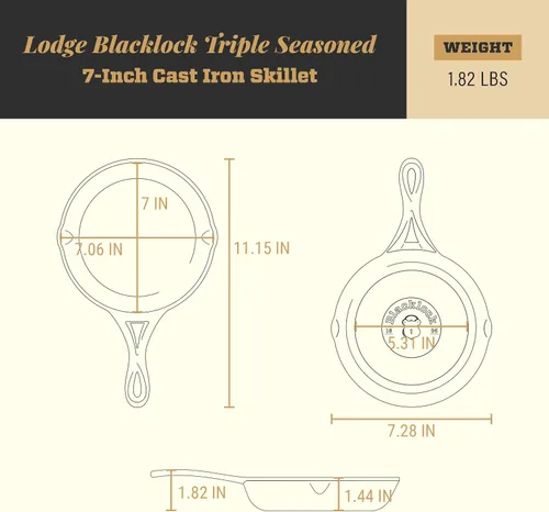 Miniatura 7 de Lodge Blacklock - Sartén de hierro fundido triple sazonado de 7 pulgadas, ligera, fácil de limpiar, utensilios de cocina prémium