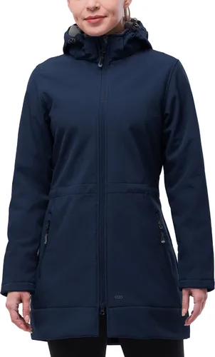 Miniatura 13 de 33,000ft Chaqueta de Lluvia Impermeable para Mujer de Softshell Largo con Capucha y Forro de Forro Polar, Cortavientos