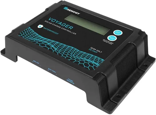 Renogy Voyager 20A 12V/24V PWM controlador de carga solar impermeable con pantalla LCD para batería AGM, de gel, con celdas húmedas y de litio,